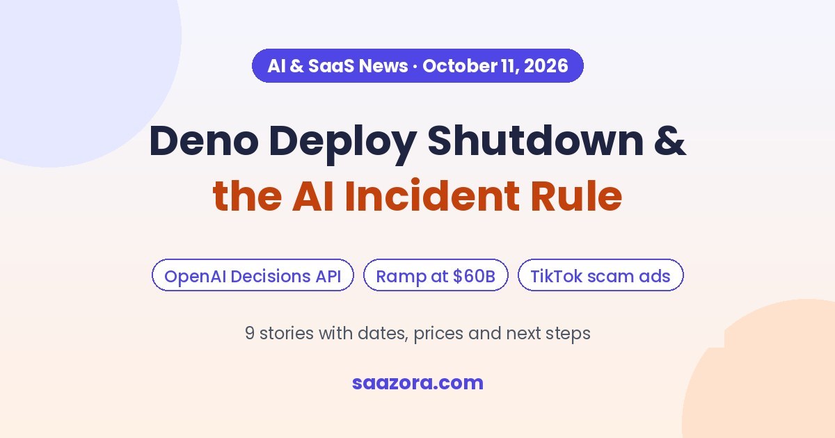 AI & SaaS News, Oct 11: Deno Shutdown, AI Incident Rule