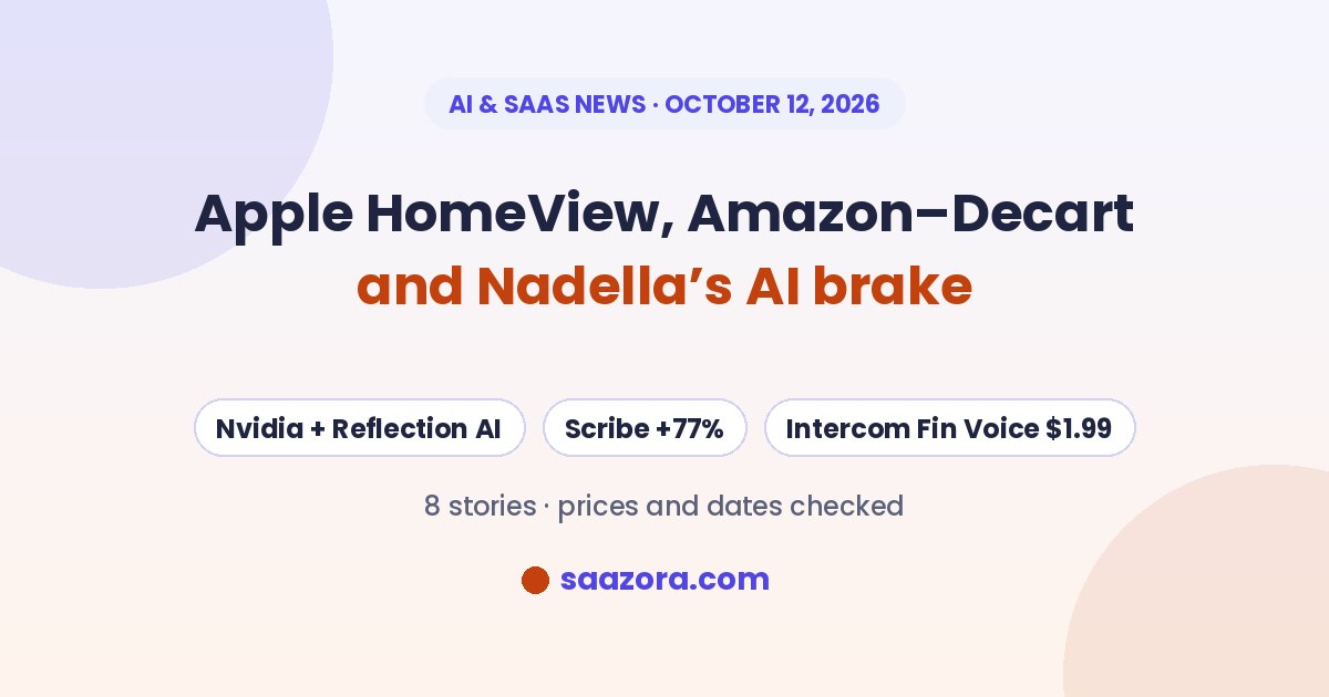 AI & SaaS News, Oct 12: Apple HomeView, Amazon-Decart