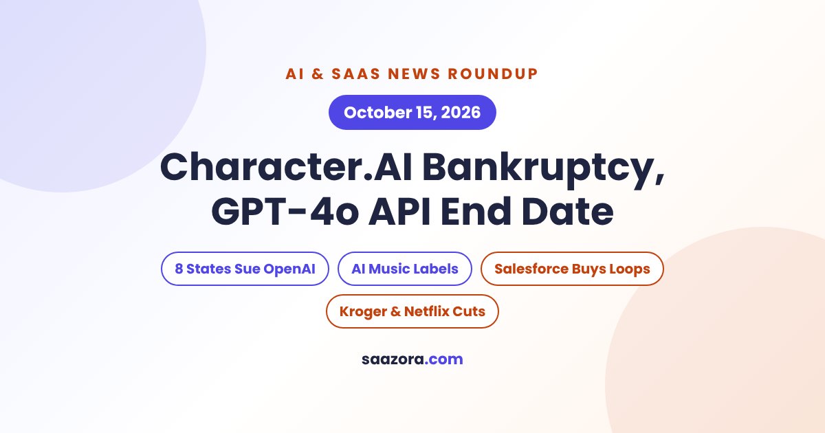 AI & SaaS News, Oct 15: Character.AI Bankruptcy, GPT-4o