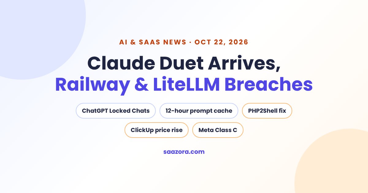 AI & SaaS News, Oct 22: Claude Duet, Railway Breach