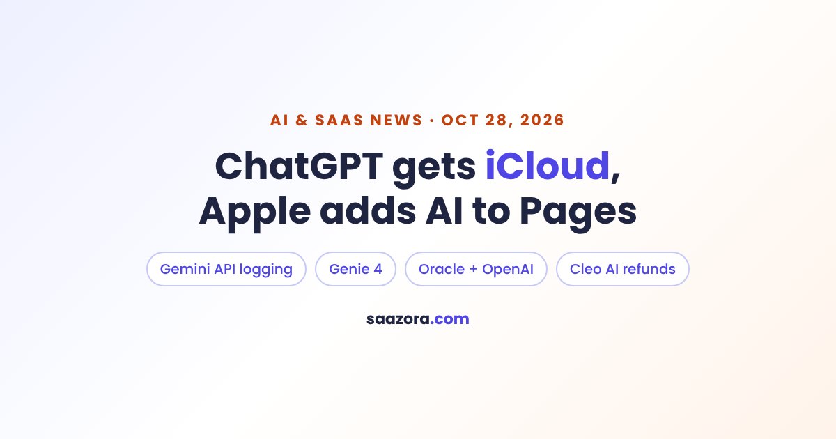 AI & SaaS News, Oct 28: ChatGPT iCloud, Apple AI in Pages