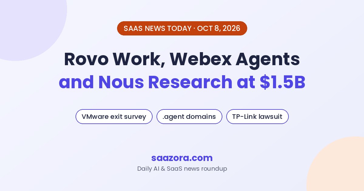 SaaS News Today, Oct 8: Rovo Work, Nous $1.5B, VMware